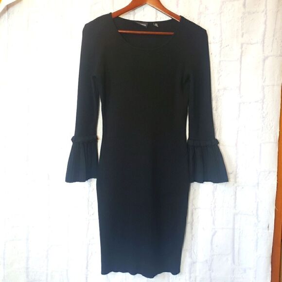 NINA LEONARD Ribbed Bodycon Sweater Dress Bell Cuff Sleeves Small - Picture 1 of 9